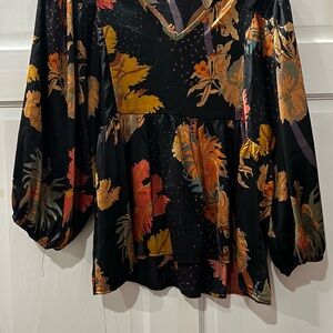 Entro Black and Orange Floral Blouse